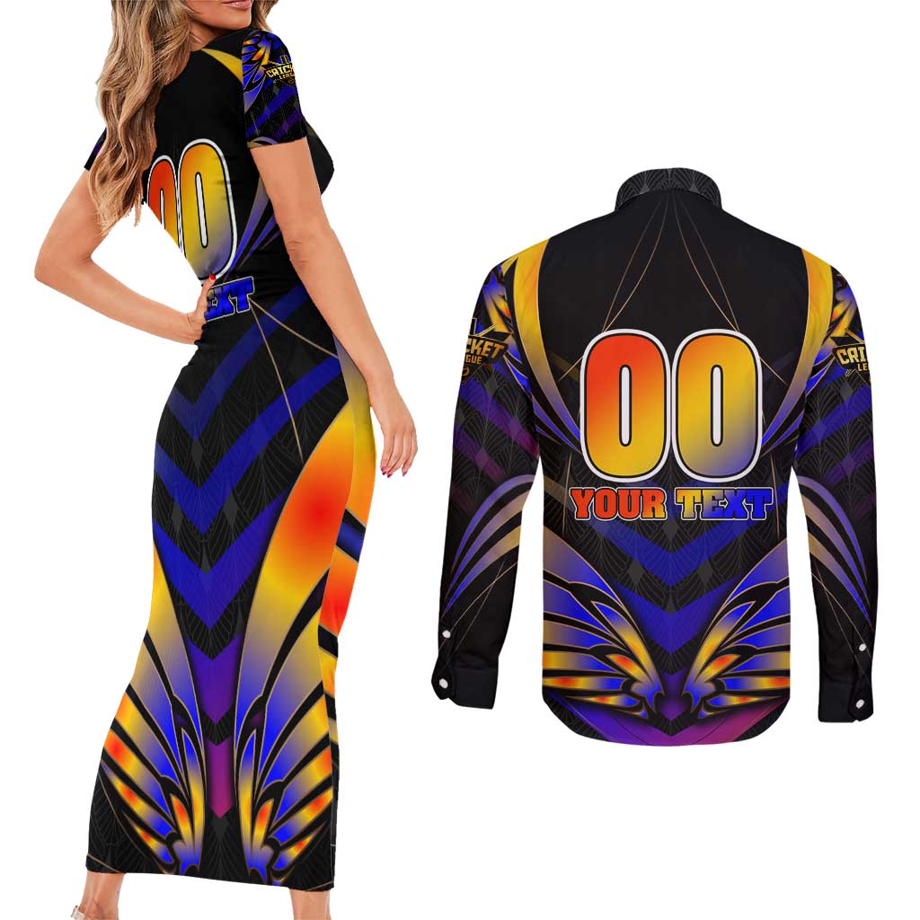 Personalised Antigua and Barbuda Cricket Falcons Couples Matching Short Sleeve Bodycon Dress and Long Sleeve Button Shirt Wings of Glory