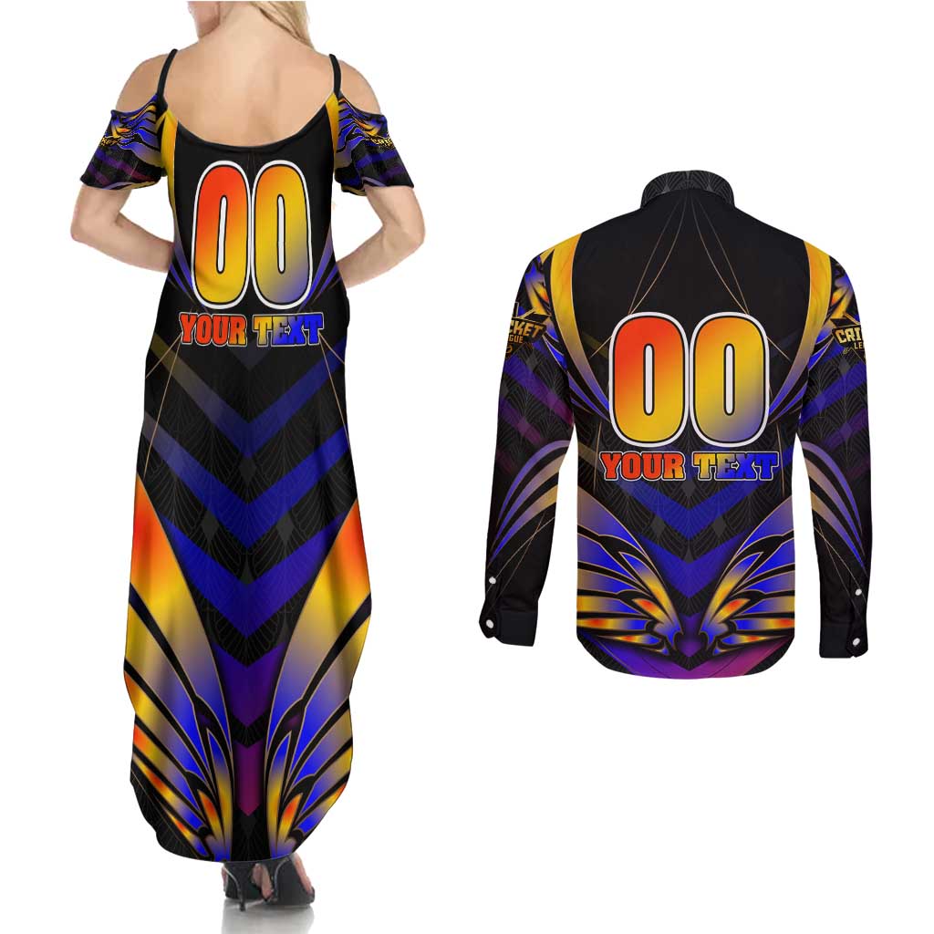 Personalised Antigua and Barbuda Cricket Falcons Couples Matching Summer Maxi Dress and Long Sleeve Button Shirt Wings of Glory