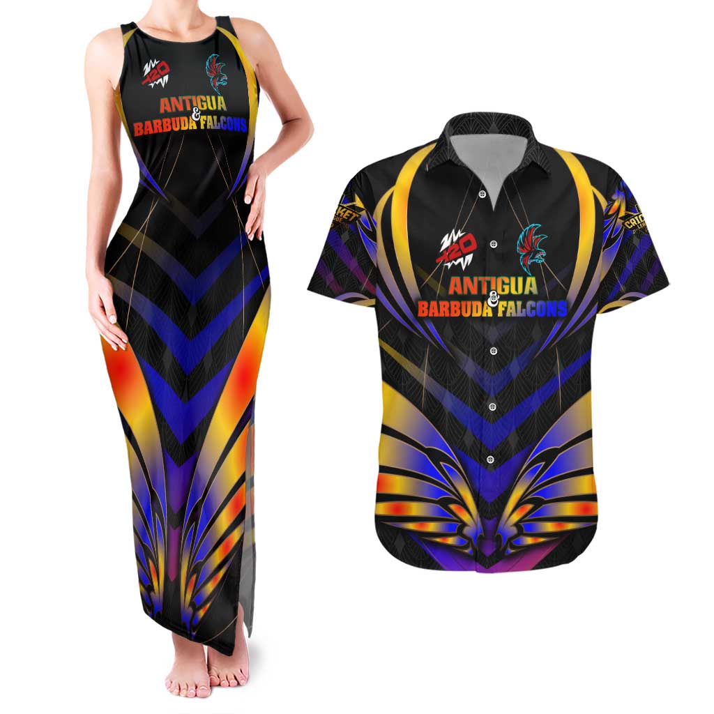 Personalised Antigua and Barbuda Cricket Falcons Couples Matching Tank Maxi Dress and Hawaiian Shirt Wings of Glory