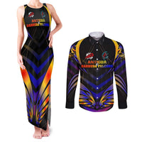 Personalised Antigua and Barbuda Cricket Falcons Couples Matching Tank Maxi Dress and Long Sleeve Button Shirt Wings of Glory