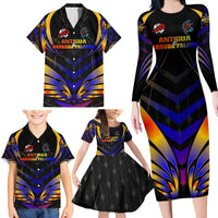 Personalised Antigua and Barbuda Cricket Falcons Family Matching Long Sleeve Bodycon Dress and Hawaiian Shirt Wings of Glory