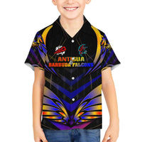 Personalised Antigua and Barbuda Cricket Falcons Family Matching Off The Shoulder Long Sleeve Dress and Hawaiian Shirt Wings of Glory