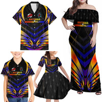 Personalised Antigua and Barbuda Cricket Falcons Family Matching Off Shoulder Maxi Dress and Hawaiian Shirt Wings of Glory