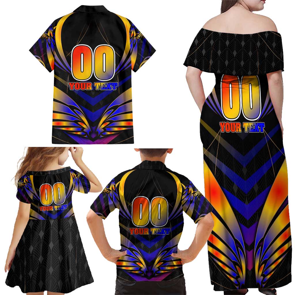 Personalised Antigua and Barbuda Cricket Falcons Family Matching Off Shoulder Maxi Dress and Hawaiian Shirt Wings of Glory