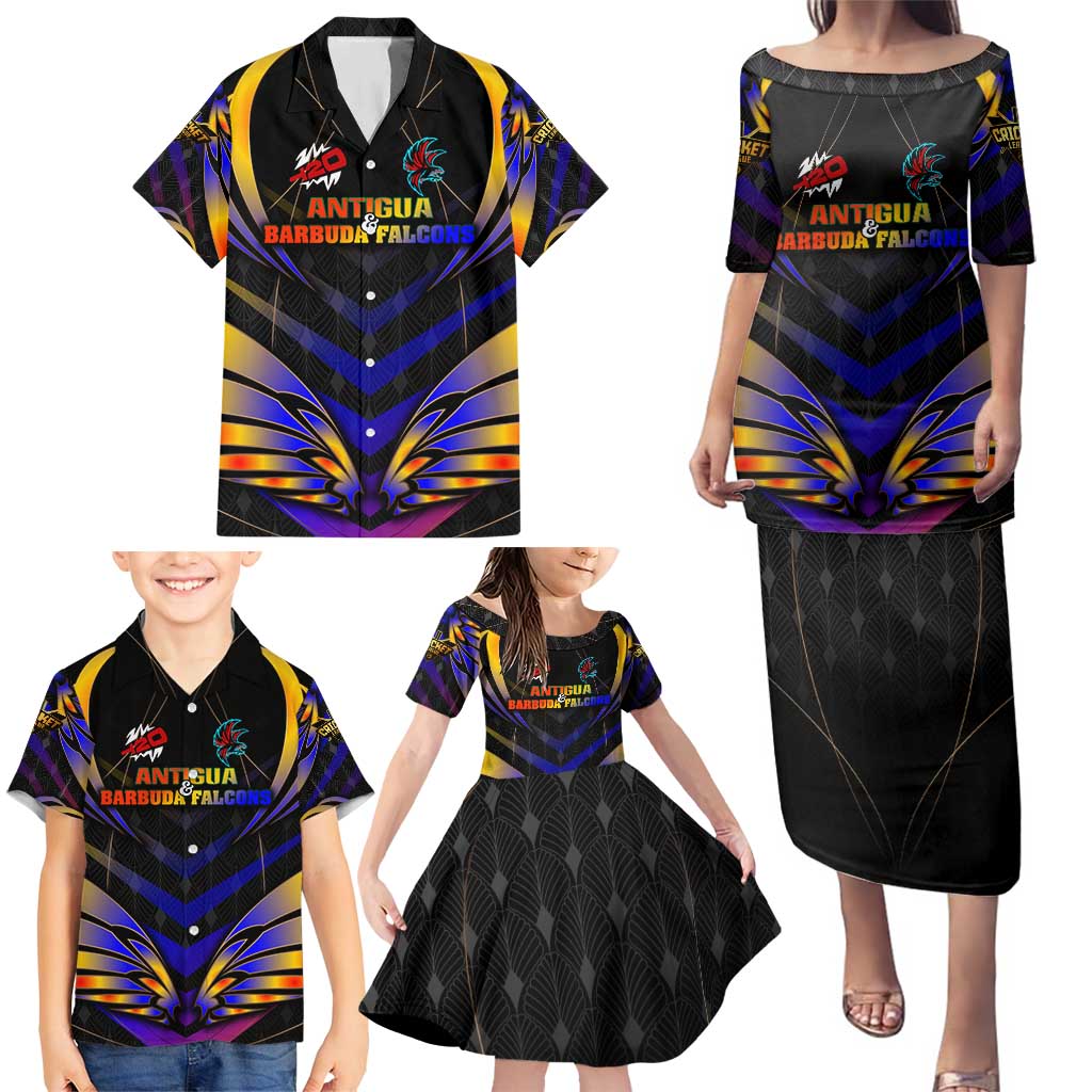 Personalised Antigua and Barbuda Cricket Falcons Family Matching Puletasi and Hawaiian Shirt Wings of Glory
