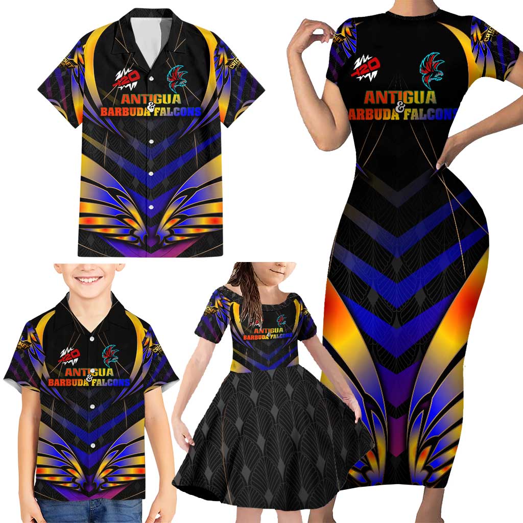 Personalised Antigua and Barbuda Cricket Falcons Family Matching Short Sleeve Bodycon Dress and Hawaiian Shirt Wings of Glory