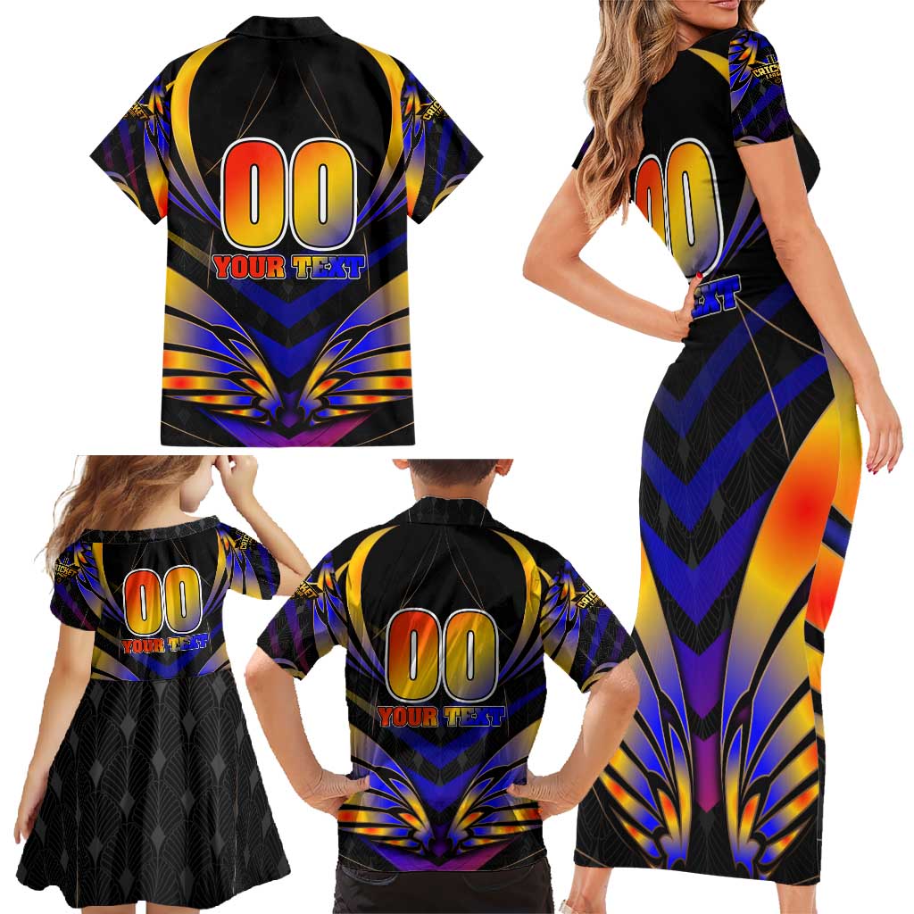Personalised Antigua and Barbuda Cricket Falcons Family Matching Short Sleeve Bodycon Dress and Hawaiian Shirt Wings of Glory