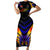 Personalised Antigua and Barbuda Cricket Falcons Family Matching Short Sleeve Bodycon Dress and Hawaiian Shirt Wings of Glory