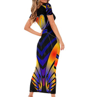 Personalised Antigua and Barbuda Cricket Falcons Family Matching Short Sleeve Bodycon Dress and Hawaiian Shirt Wings of Glory