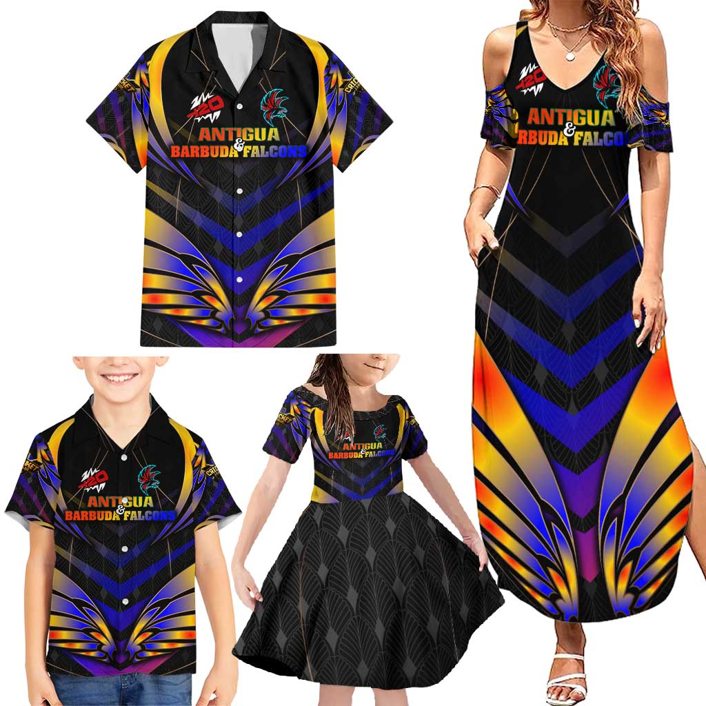 Personalised Antigua and Barbuda Cricket Falcons Family Matching Summer Maxi Dress and Hawaiian Shirt Wings of Glory