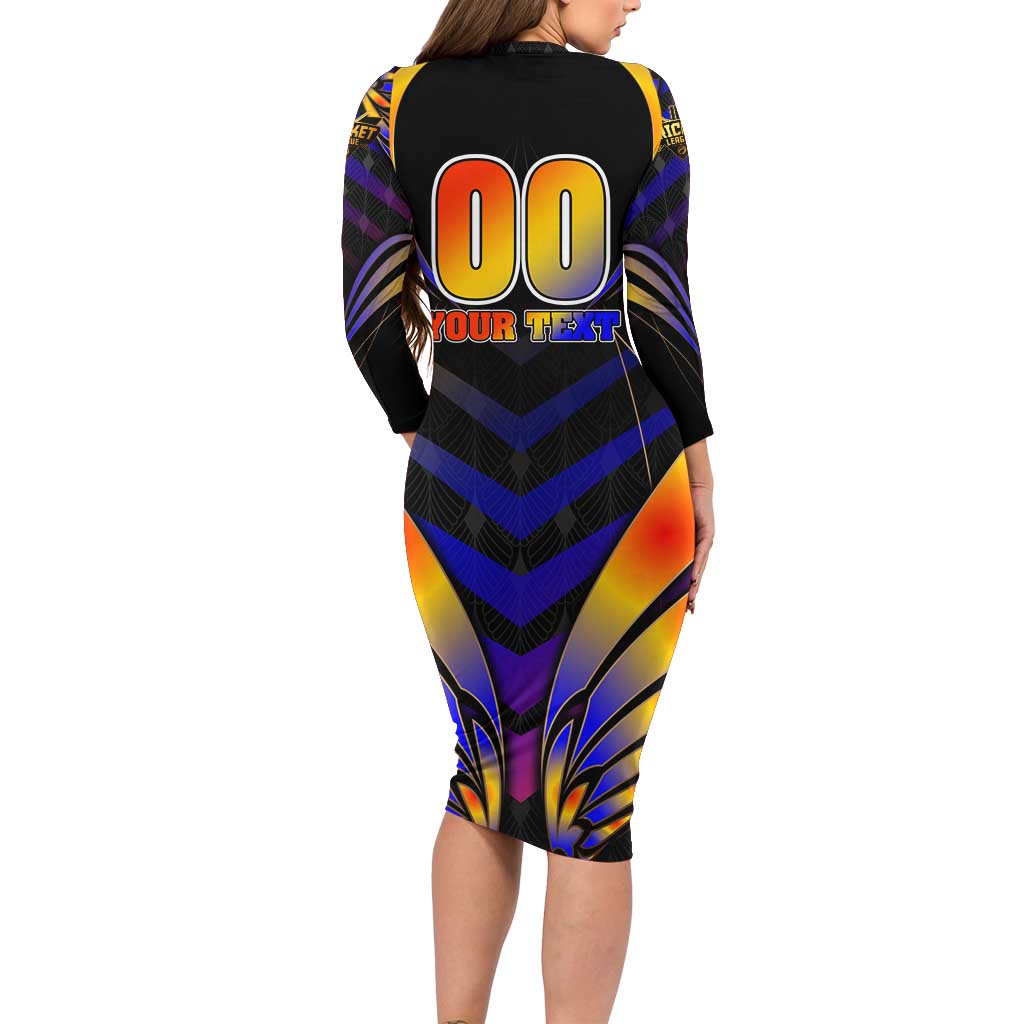 Personalised Antigua and Barbuda Cricket Falcons Long Sleeve Bodycon Dress Wings of Glory