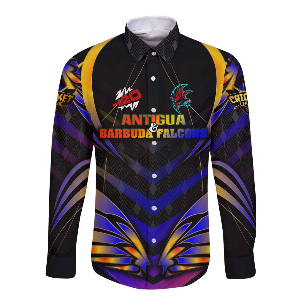 Personalised Antigua and Barbuda Cricket Falcons Long Sleeve Button Shirt Wings of Glory
