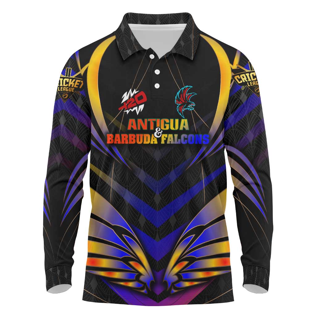 Personalised Antigua and Barbuda Cricket Falcons Long Sleeve Polo Shirt Wings of Glory