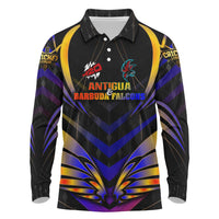 Personalised Antigua and Barbuda Cricket Falcons Long Sleeve Polo Shirt Wings of Glory