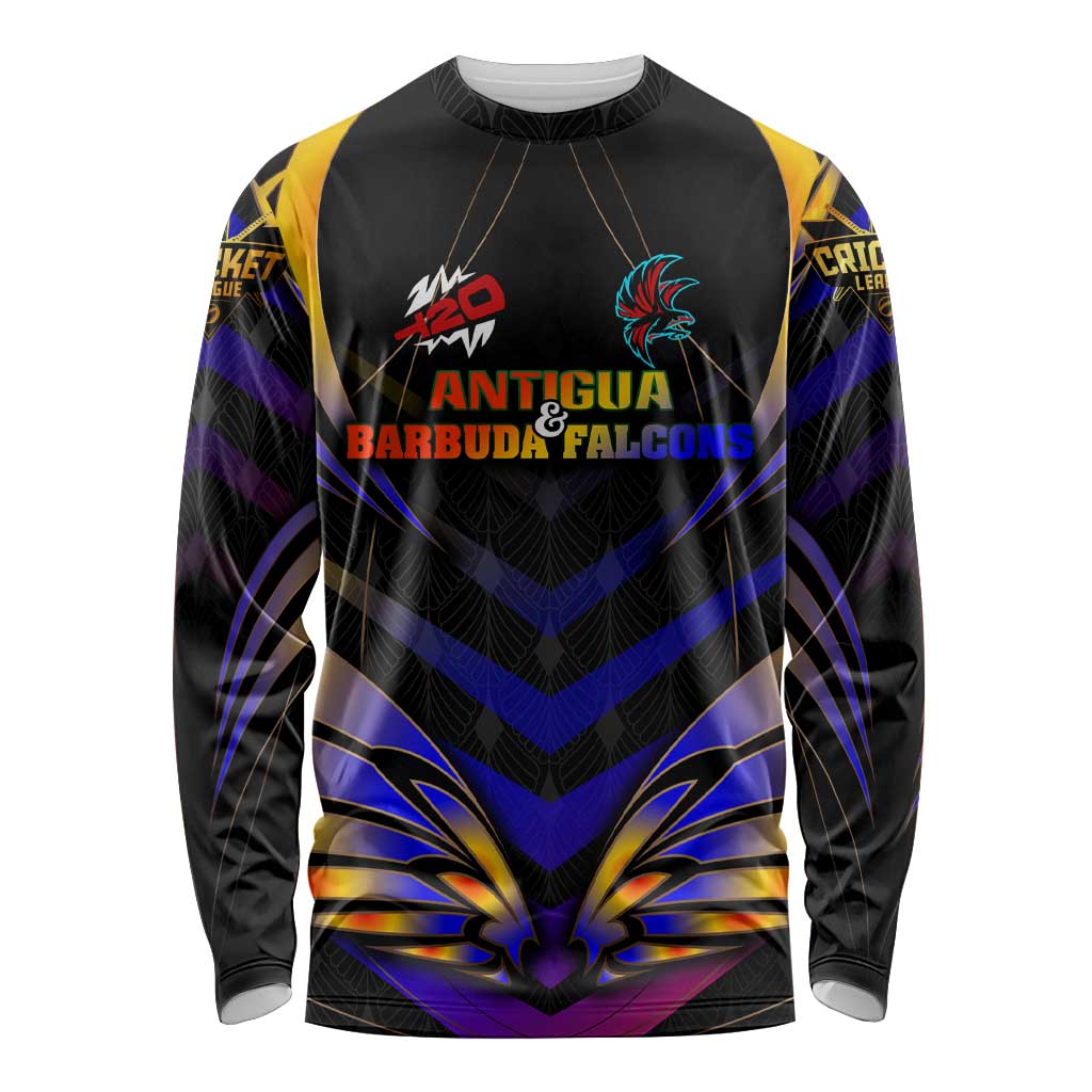 Personalised Antigua and Barbuda Cricket Falcons Long Sleeve Shirt Wings of Glory
