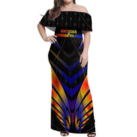 Personalised Antigua and Barbuda Cricket Falcons Off Shoulder Maxi Dress Wings of Glory