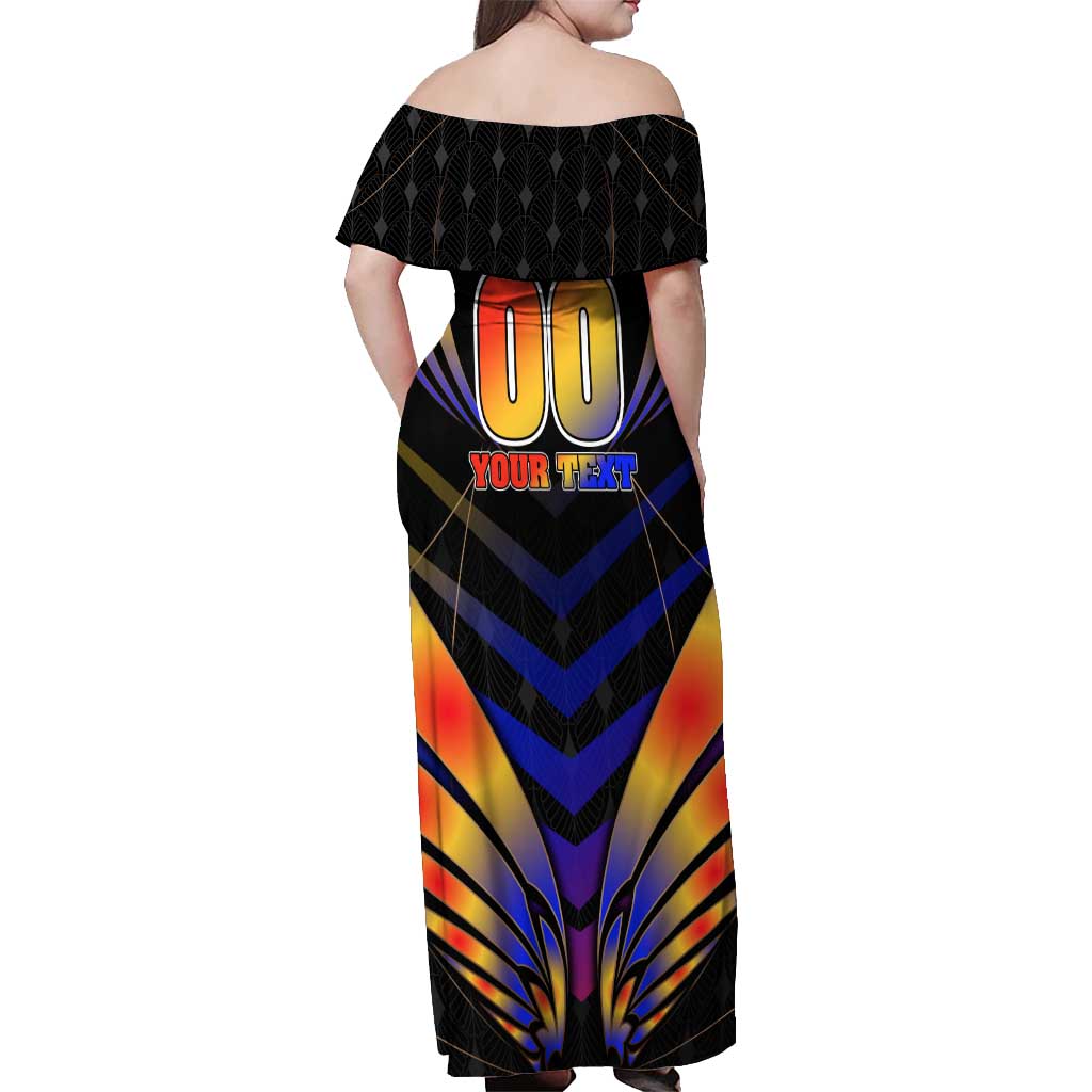 Personalised Antigua and Barbuda Cricket Falcons Off Shoulder Maxi Dress Wings of Glory
