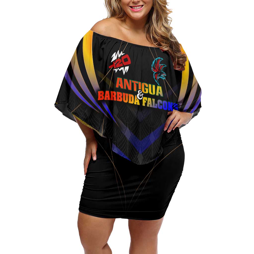 Personalised Antigua and Barbuda Cricket Falcons Off Shoulder Short Dress Wings of Glory