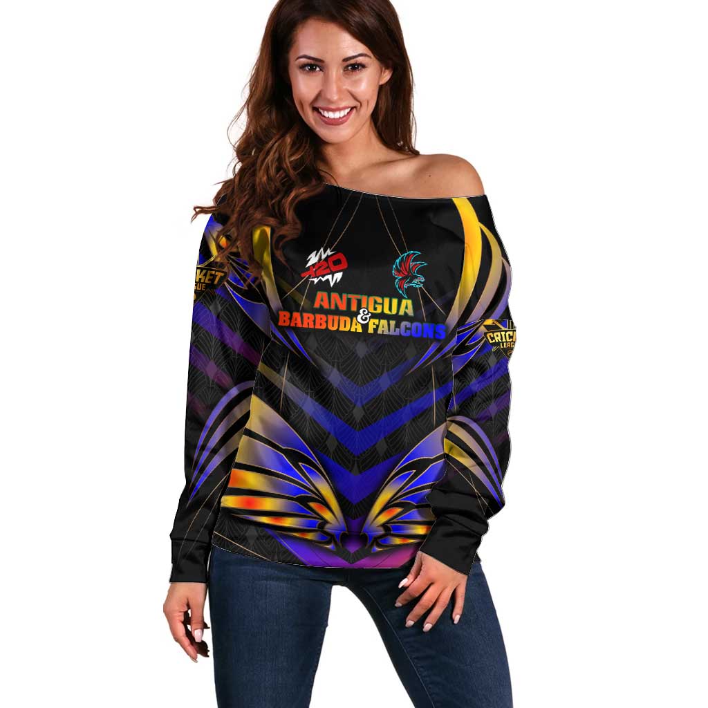 Personalised Antigua and Barbuda Cricket Falcons Off Shoulder Sweater Wings of Glory