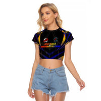 Personalised Antigua and Barbuda Cricket Falcons Raglan Cropped T Shirt Wings of Glory