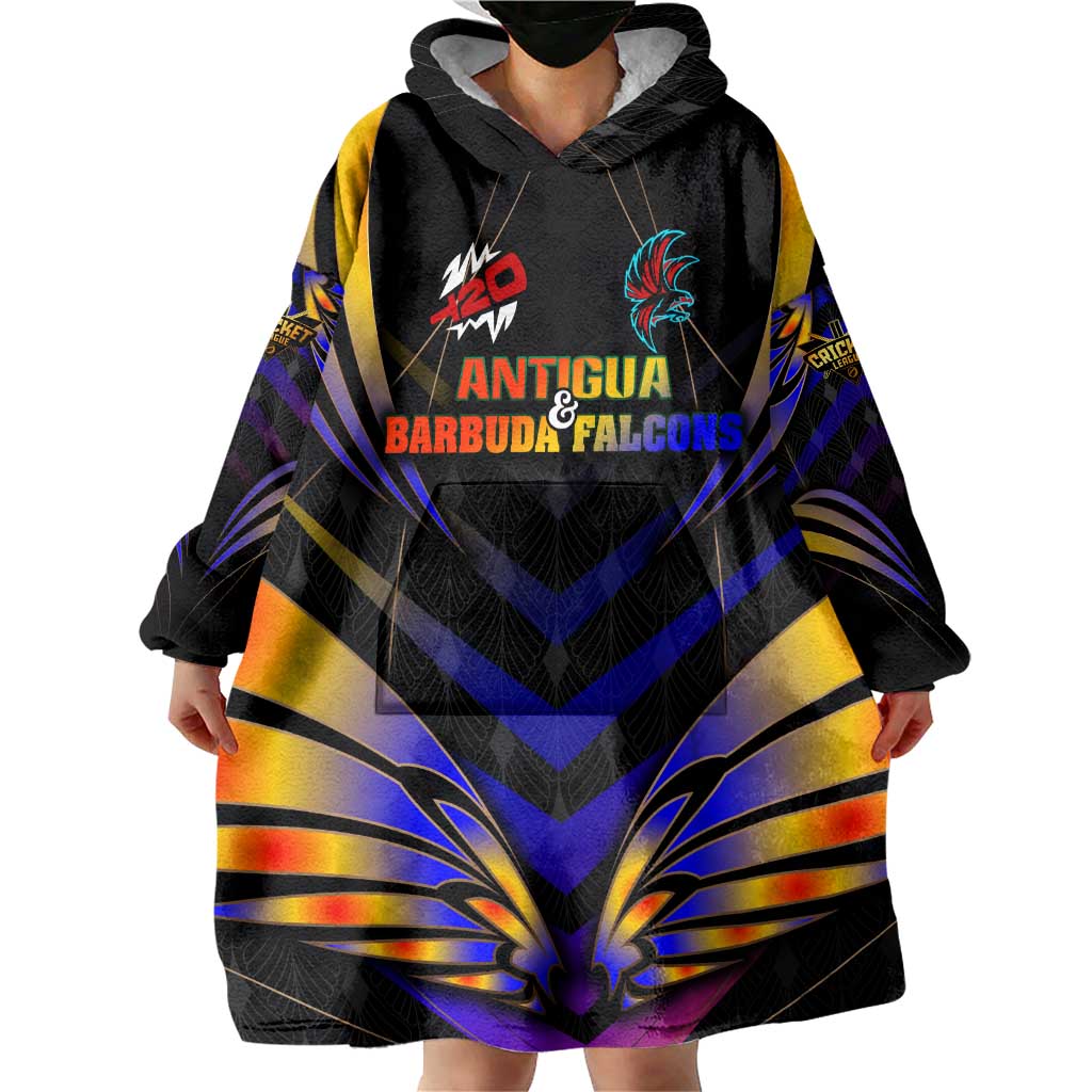 Personalised Antigua and Barbuda Cricket Falcons Wearable Blanket Hoodie Wings of Glory