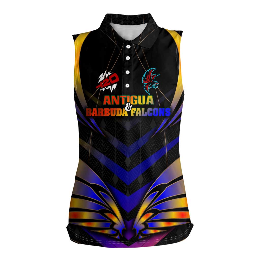 Personalised Antigua and Barbuda Cricket Falcons Women Sleeveless Polo Shirt Wings of Glory
