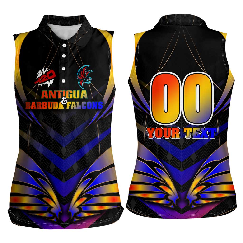 Personalised Antigua and Barbuda Cricket Falcons Women Sleeveless Polo Shirt Wings of Glory