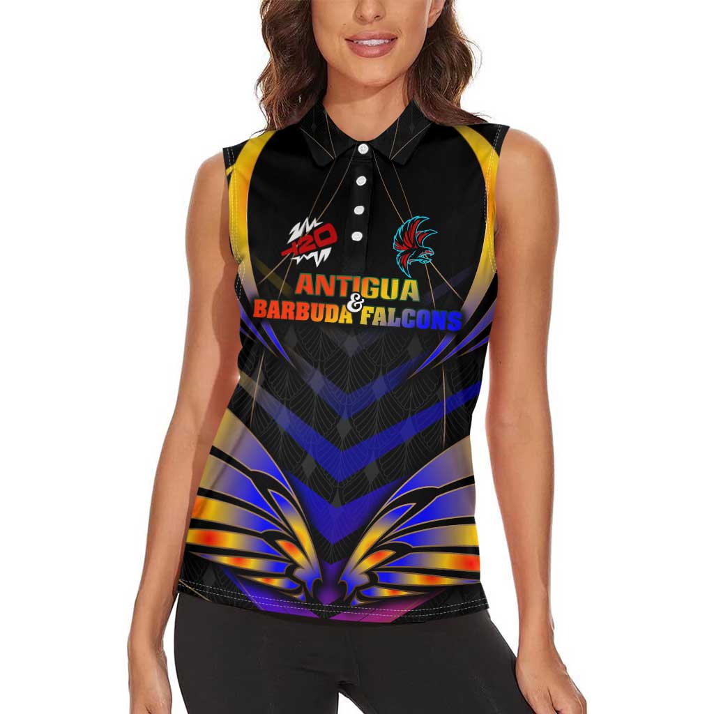 Personalised Antigua and Barbuda Cricket Falcons Women Sleeveless Polo Shirt Wings of Glory