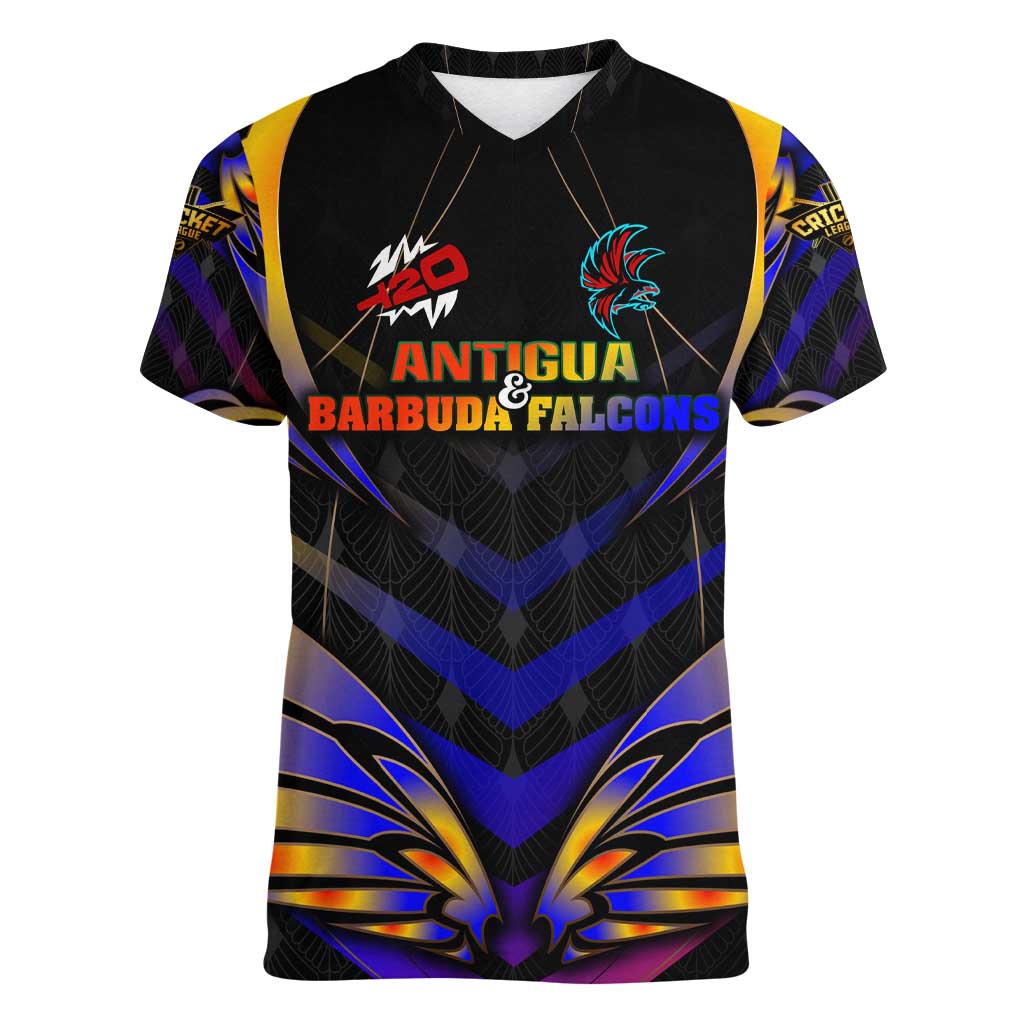 Personalised Antigua and Barbuda Cricket Falcons Women V-Neck T-Shirt Wings of Glory
