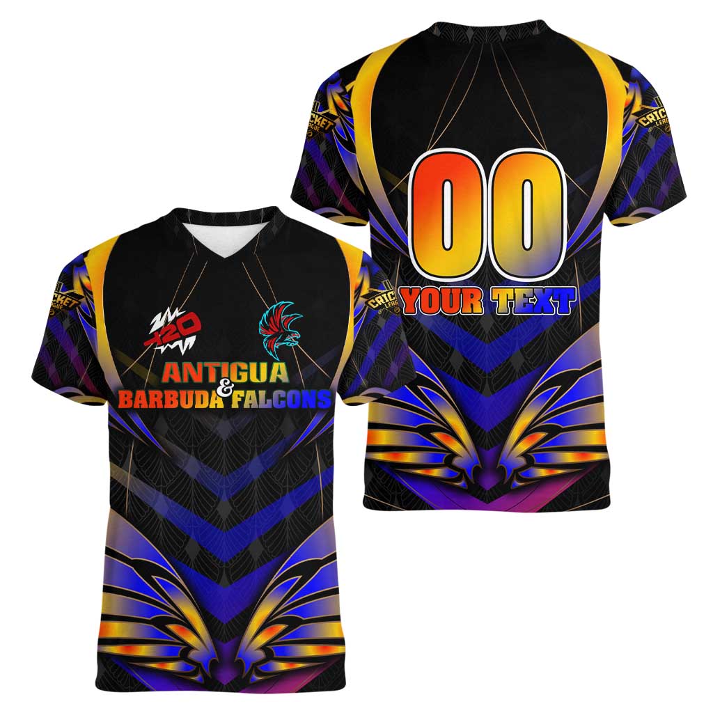 Personalised Antigua and Barbuda Cricket Falcons Women V-Neck T-Shirt Wings of Glory