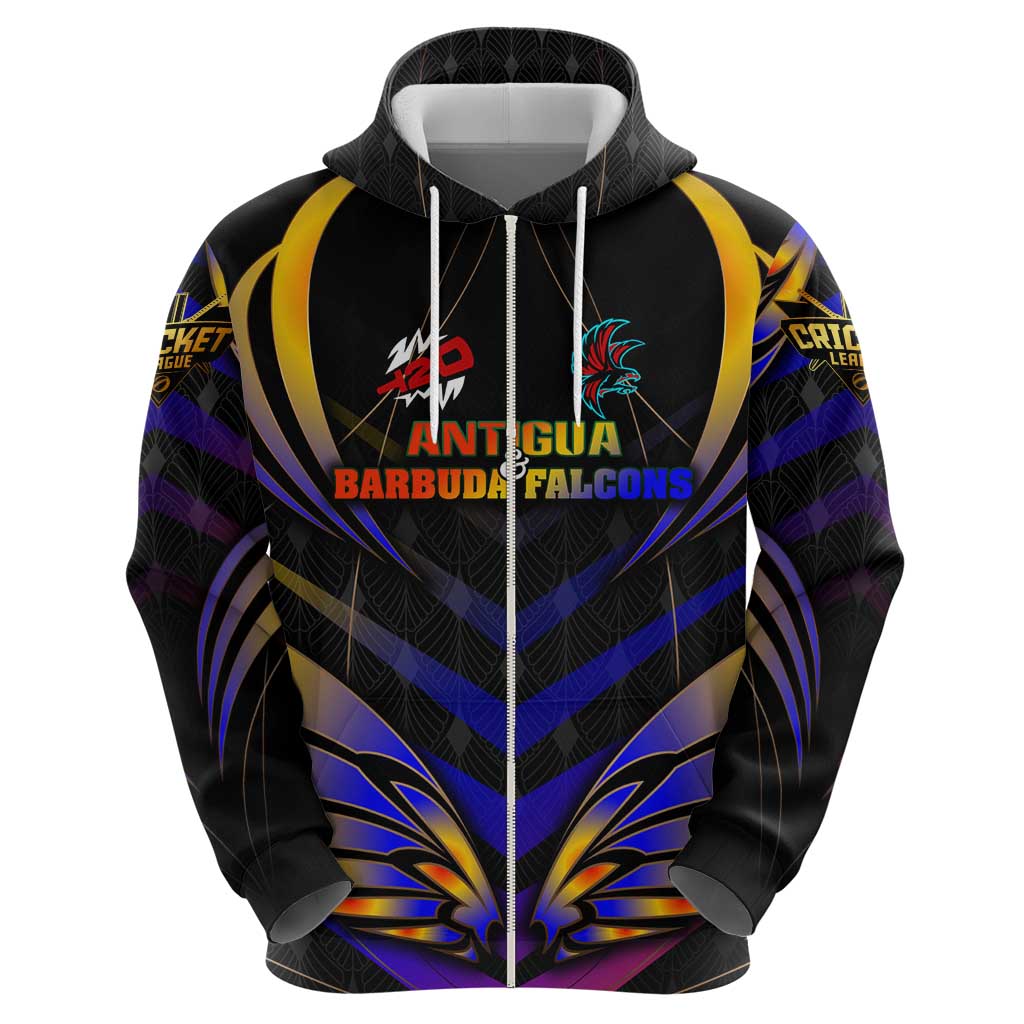Personalised Antigua and Barbuda Cricket Falcons Zip Hoodie Wings of Glory