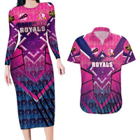 Personalised Barbados Cricket Royals Couples Matching Long Sleeve Bodycon Dress and Hawaiian Shirt Crowned in Rhythm Style