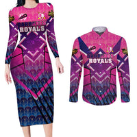 Personalised Barbados Cricket Royals Couples Matching Long Sleeve Bodycon Dress and Long Sleeve Button Shirt Crowned in Rhythm Style