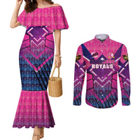 Personalised Barbados Cricket Royals Couples Matching Mermaid Dress and Long Sleeve Button Shirt Crowned in Rhythm Style