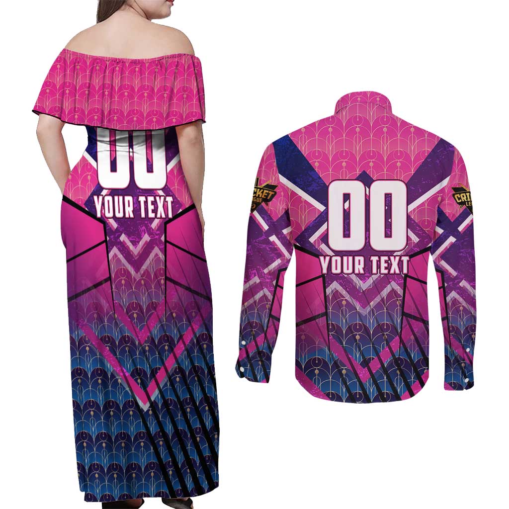 Personalised Barbados Cricket Royals Couples Matching Off Shoulder Maxi Dress and Long Sleeve Button Shirt Crowned in Rhythm Style
