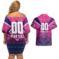Personalised Barbados Cricket Royals Couples Matching Off Shoulder Short Dress and Hawaiian Shirt Crowned in Rhythm Style