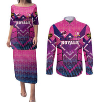 Personalised Barbados Cricket Royals Couples Matching Puletasi and Long Sleeve Button Shirt Crowned in Rhythm Style