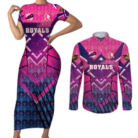 Personalised Barbados Cricket Royals Couples Matching Short Sleeve Bodycon Dress and Long Sleeve Button Shirt Crowned in Rhythm Style