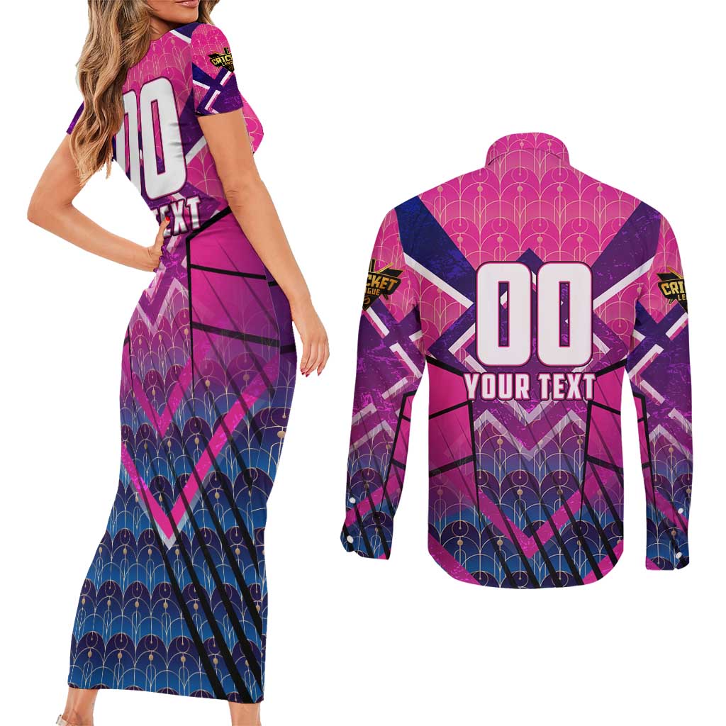 Personalised Barbados Cricket Royals Couples Matching Short Sleeve Bodycon Dress and Long Sleeve Button Shirt Crowned in Rhythm Style