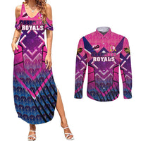 Personalised Barbados Cricket Royals Couples Matching Summer Maxi Dress and Long Sleeve Button Shirt Crowned in Rhythm Style