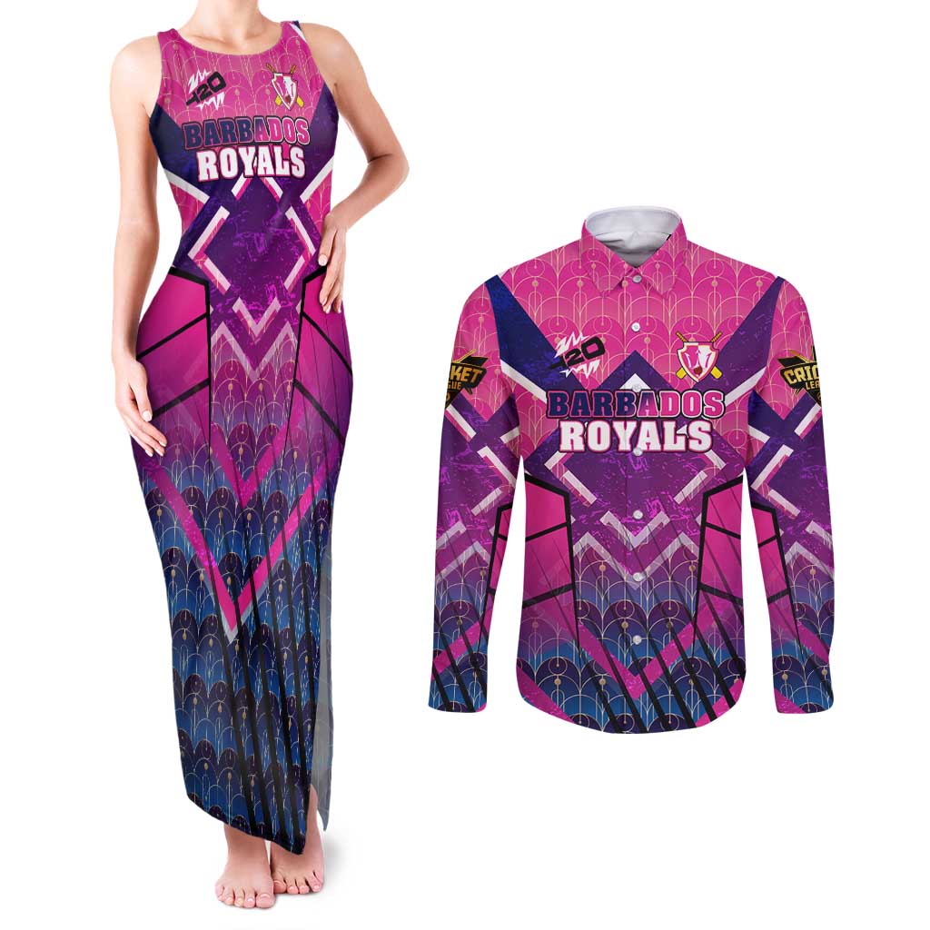 Personalised Barbados Cricket Royals Couples Matching Tank Maxi Dress and Long Sleeve Button Shirt Crowned in Rhythm Style