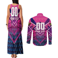 Personalised Barbados Cricket Royals Couples Matching Tank Maxi Dress and Long Sleeve Button Shirt Crowned in Rhythm Style