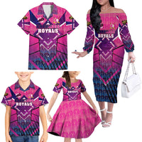 Personalised Barbados Cricket Royals Family Matching Off The Shoulder Long Sleeve Dress and Hawaiian Shirt Crowned in Rhythm Style