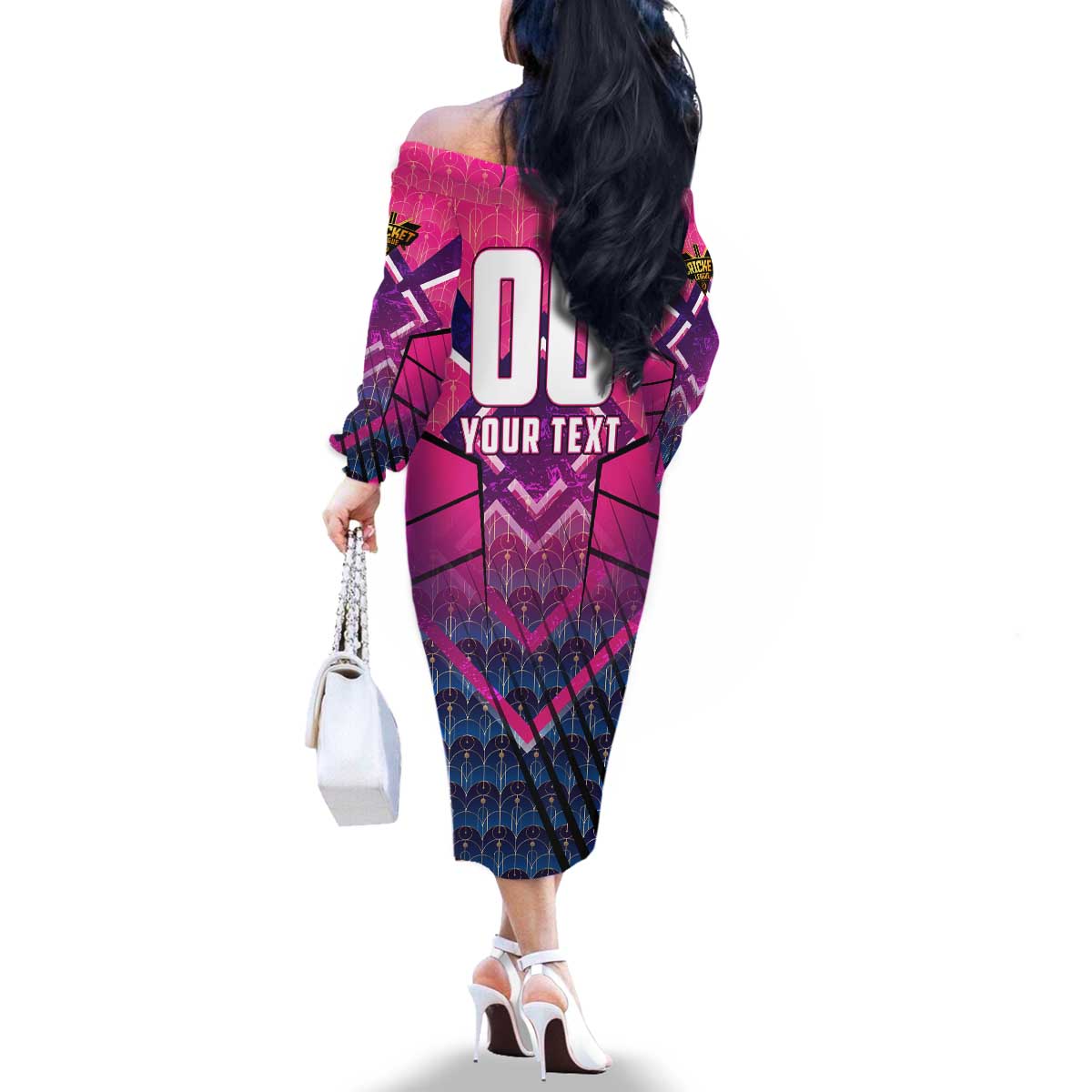 Personalised Barbados Cricket Royals Family Matching Off The Shoulder Long Sleeve Dress and Hawaiian Shirt Crowned in Rhythm Style