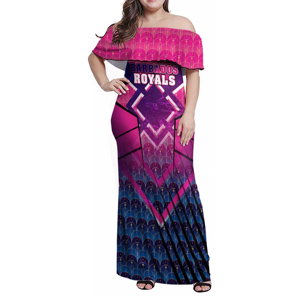 Personalised Barbados Cricket Royals Family Matching Off Shoulder Maxi Dress and Hawaiian Shirt Crowned in Rhythm Style