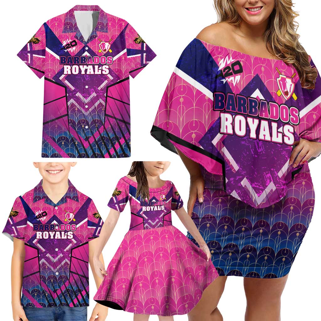Personalised Barbados Cricket Royals Family Matching Off Shoulder Short Dress and Hawaiian Shirt Crowned in Rhythm Style