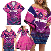 Personalised Barbados Cricket Royals Family Matching Off Shoulder Short Dress and Hawaiian Shirt Crowned in Rhythm Style