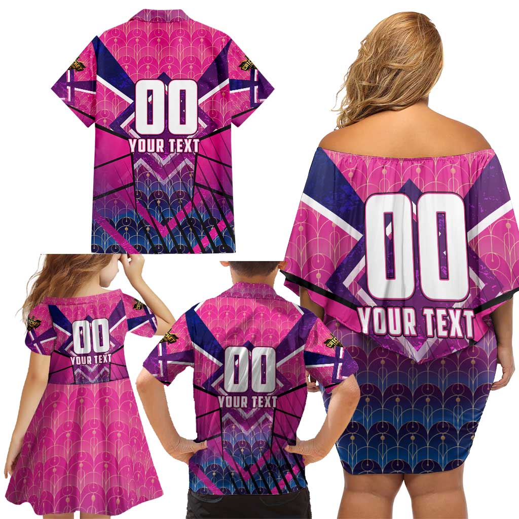 Personalised Barbados Cricket Royals Family Matching Off Shoulder Short Dress and Hawaiian Shirt Crowned in Rhythm Style