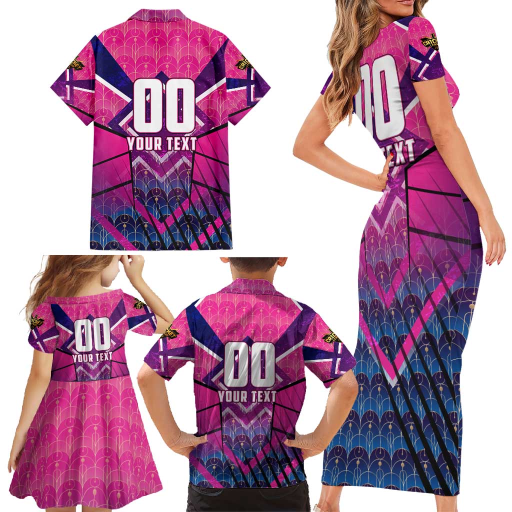 Personalised Barbados Cricket Royals Family Matching Short Sleeve Bodycon Dress and Hawaiian Shirt Crowned in Rhythm Style