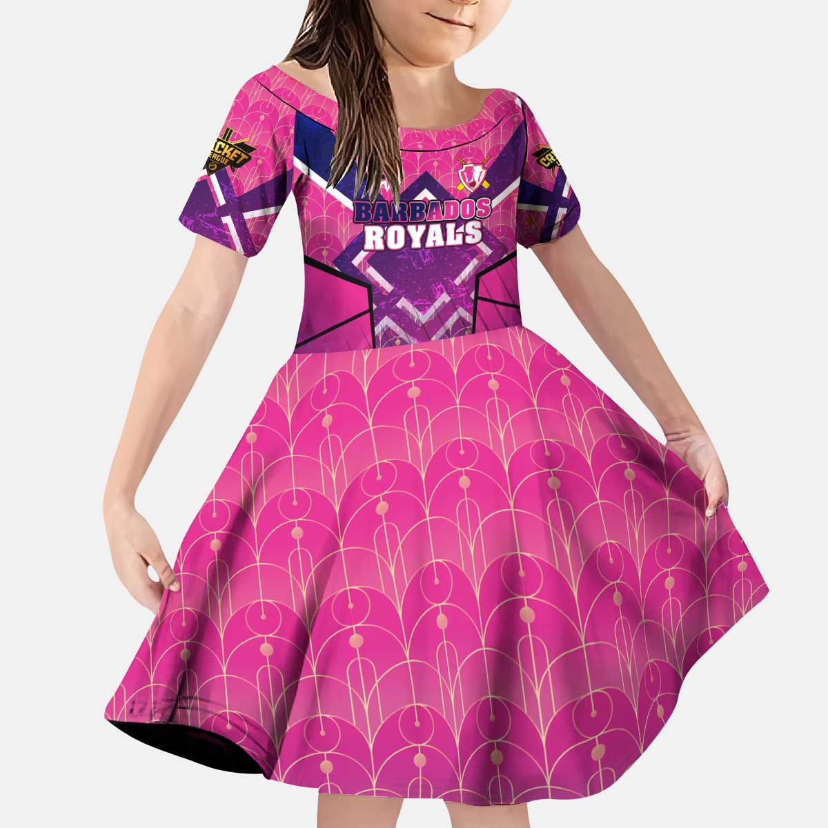 Personalised Barbados Cricket Royals Kid Short Sleeve Dress Crowned in Rhythm Style